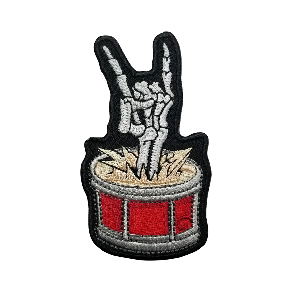 

Rock Hand Patch Iron On Embroider Biker Rock Music Patches Cloth Stickers Applique DIY Any Logo For Jacket Vest Ironing Stickers