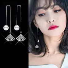Корейская версия новые модные серьги дикие темпераментные жемчужные вееры длинные женские серьги от производителя опт