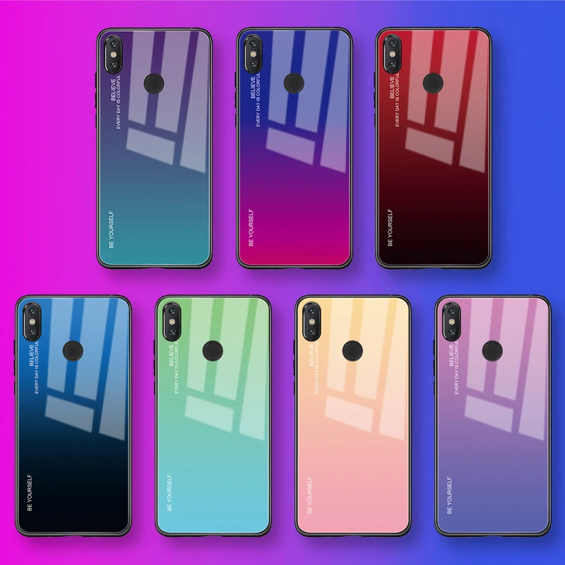 Градиентный чехол из закаленного стекла для Xiaomi Redmi Note 7 5 6 Pro Pocophone F1 Mi8 Mi A2 Lite 6X 5X A1