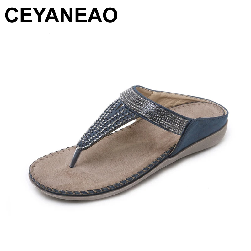 

CEYANEAO Women Summer Sandals Flip Flops Rhinestone Crystal Mules Slides Silppers Soft Bottom Comfort Flat Heel Shoes Plus Size