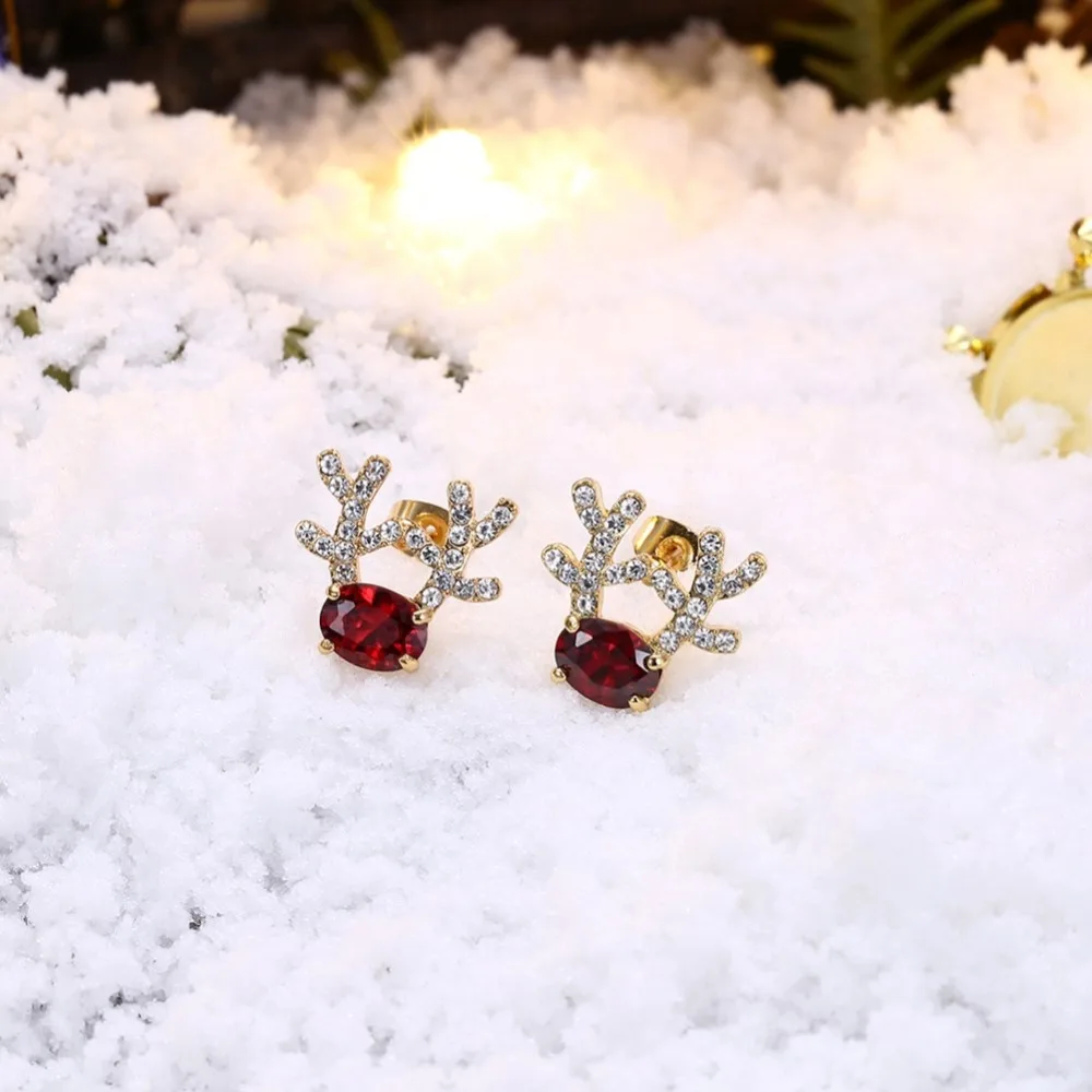 China Fashion Christmas Earrings For Women Dangle Luxury Crystal  Stud Earrings Reindeer Shape Red Color CZ Stone Earring Gift (6)