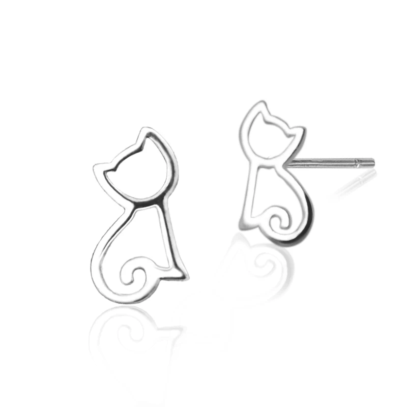 925 Sterling Silver Cute Cat Stud Earrings For Women Fashion Fine Jewelry Trendy Beautiful Simple Style High Quality Earring (2)