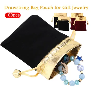 

New 100PCS 8 * 10cm/10 * 12cm Luxury Pouches Packing Drawstring Bag for Gift Jewelry Party Wedding Makeup Favor Pouch Bags