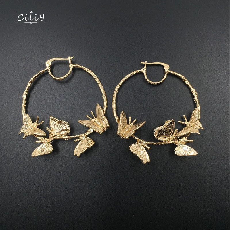 

Ciliy New Hoop Earrings Alloy Butterfly Earrings Female Fashion Earrings Round Circles Women Jewelry Pendant Luxurious F4118TA