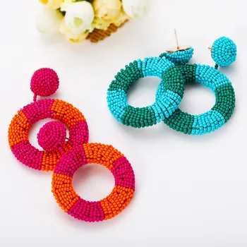 

Dvacaman INS Colorful Round Beaded Drop Earrings Women Big Circle Hanging Earrings Statement Earrings Girl Korean Jewelry Gifts