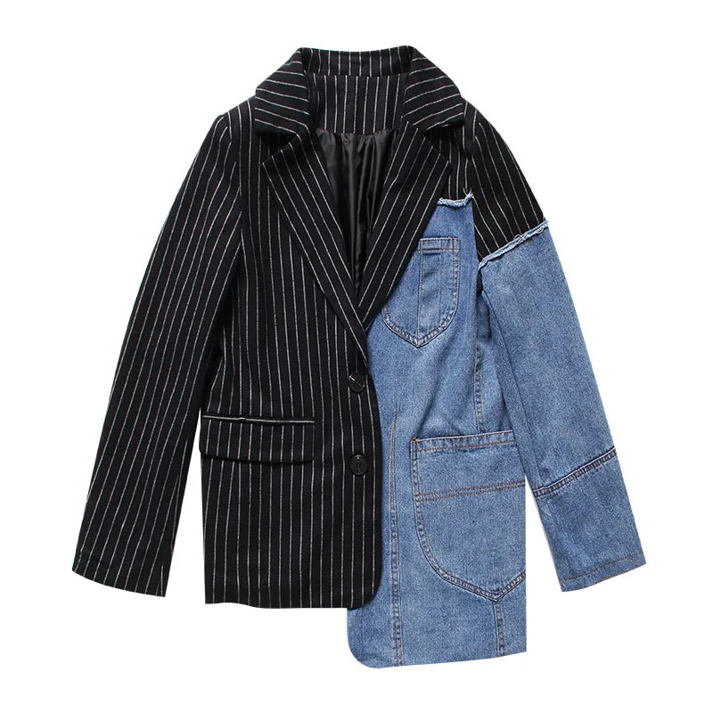 

CHICATWILL High Street Runway Fashion 2019 Autumn Designer Women Denim Patchwork Blazers BF Special Office Lady Top Outerwears