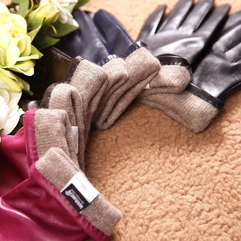 Новые женские перчатки из натуральной кожи, теплые утолщенные перчатки из овчины, зимние перчатки из козьей кожи, тачскрин с бесплатной доставкой L003NR1