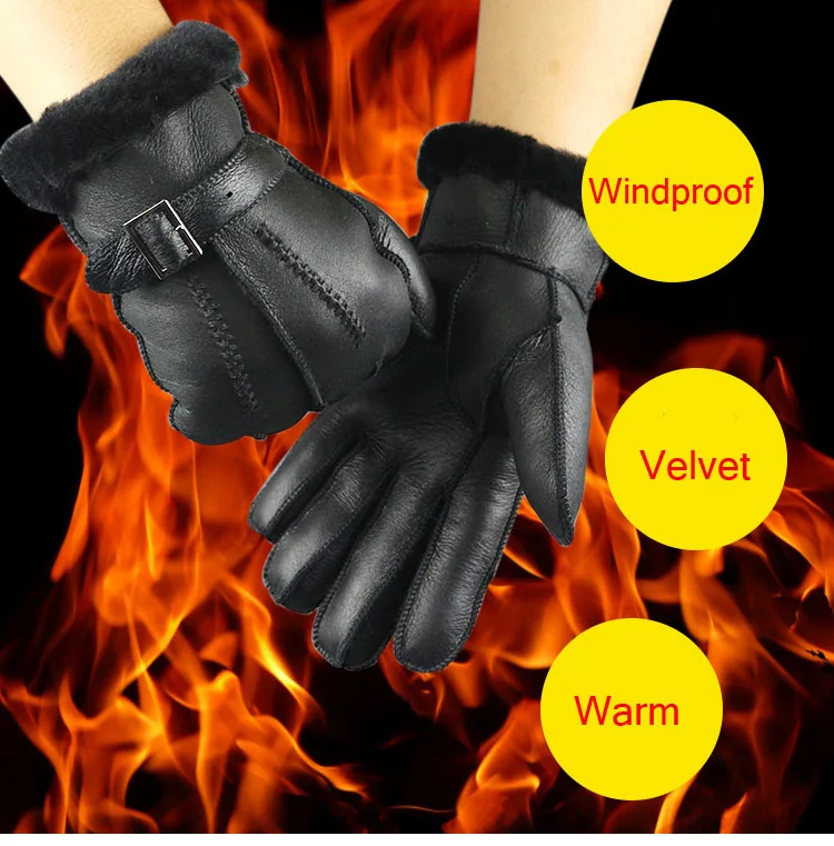 LongKeeper из натуральной кожи перчатки Для мужчин зима утолщение бархат черные перчатки Для женщин Открытый вождения теплые перчатки Guantes