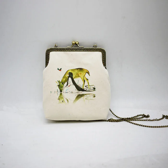 

Angelatracy 2018 Vintage New Retro Water Deer Girl Frame Cartoon Printing Phone Chain Cotton Summer Women Shoulder Crossbody Bag