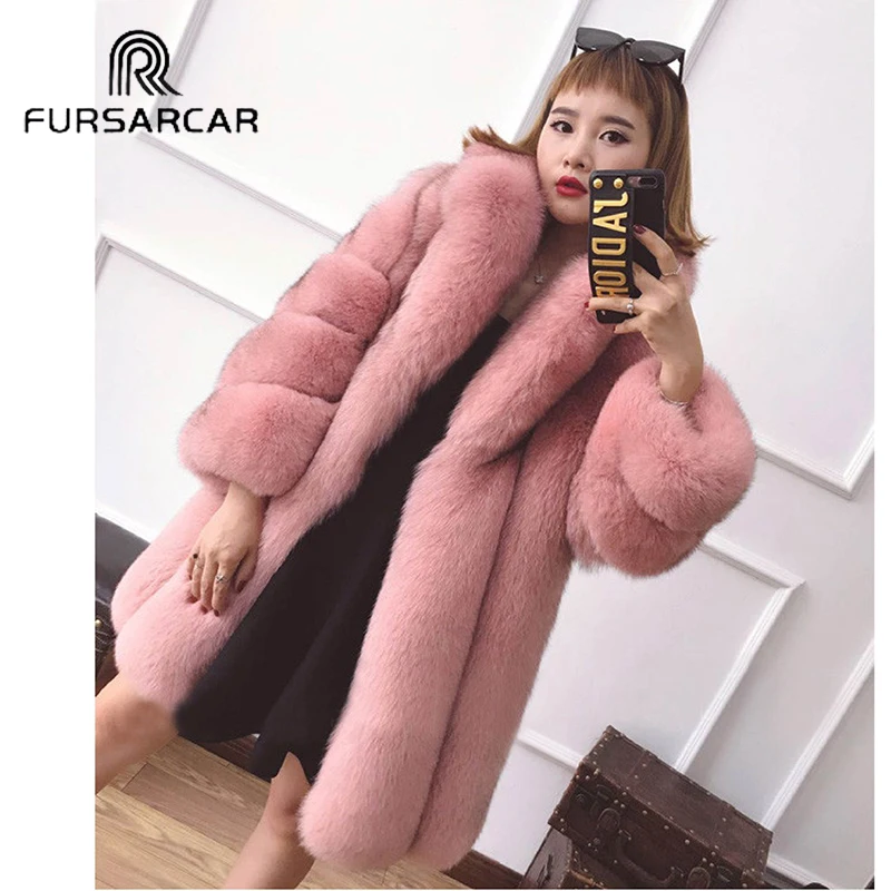 FURSARCAR Whole Skin Women Real Fur Coat Genuine Natural Fur Female Jacket Winter Thick Women Long Fox Fur Coat With Fur Collar FURSARCAR Whole Skin Women Real Fur Coat Genuine Natural Fur Female Jacket Winter Thick Women Long Fox Fur Coat With Fur Collar