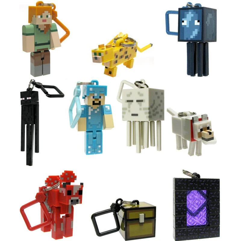 

10pcs/set minecrafts toys set sword/steve key chain ring creeper/zombie anime online game minecrafts Keychain Boys Kids Toys