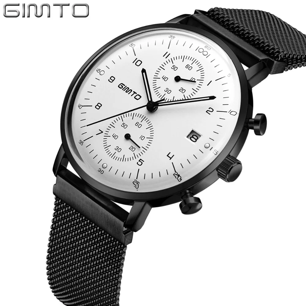 

GIMTO Brand Luxury Men Watch Thin Steel Sport Quartz Clock Carendar Luminous Waterproof Business Male Watches Military Relogio