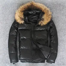 Мужская куртка из натуральной кожи, зимние теплые пуховые пальто, куртки из овчины, мужские куртки с капюшоном, тонкая куртка-бомбер, Jaqueta Couro YY132