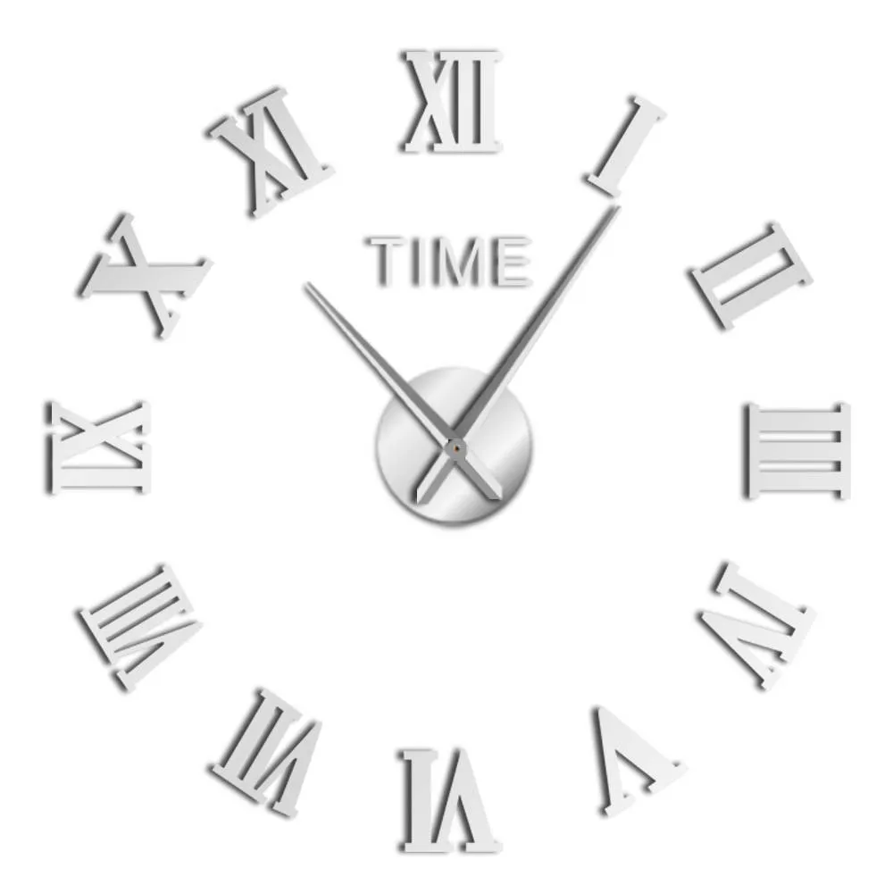 DIY классические римские цифры настенные часы Современные часы 3D акриловая зеркальная поверхность комплект украшения Бесшумная наклейка креативное шоу - Цвет: Silver