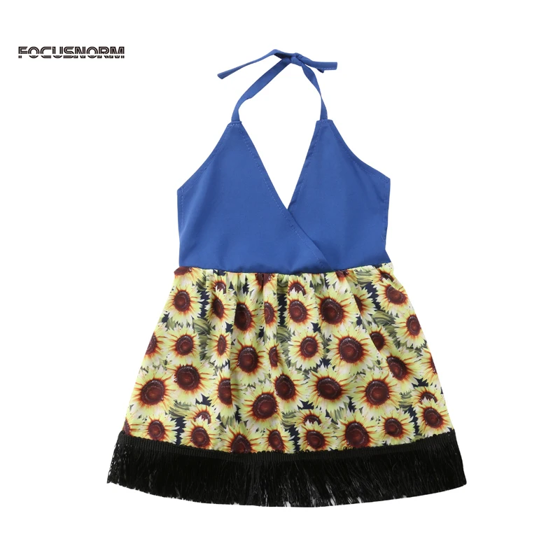 New Fashion Toddler Kids Baby Girls Dress Sunflower Fringe Tutu Dress