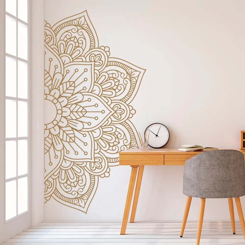 Mandala in Half Wall Sticker Home Decor Living Room Removable Vinyl Stickers for Meditation Yoga Wall Art Decals Mural D261