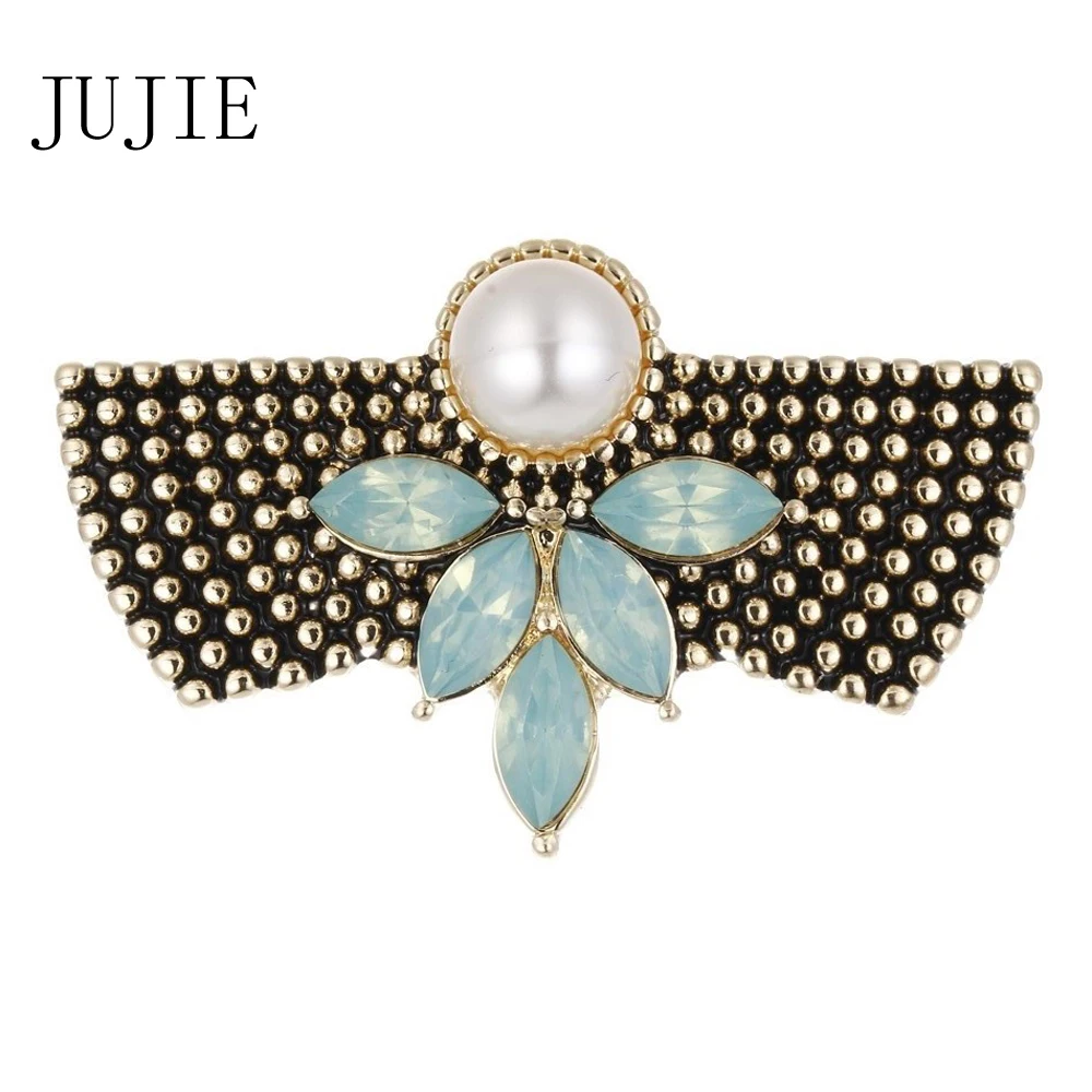 

JUJIE Fashion Pearl Crystal Bowknot Brooches For Women 2019 T-shirts Scarf Clothing Brooch Pins Geometric Jewelry Dropshipping