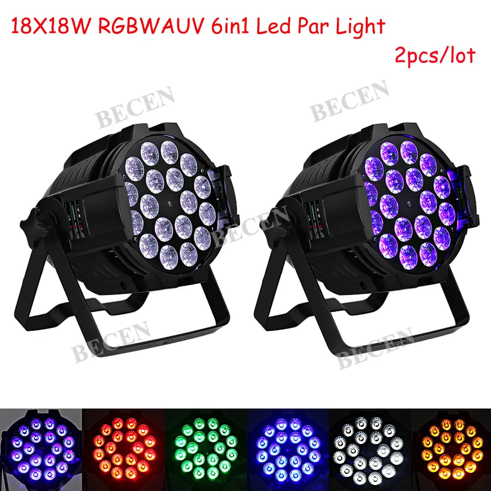 

2pcs 18x18w RGBWA UV led par lights 6in1 Par Can Lights Aluminum Alloy DJ Par Light shipping from US