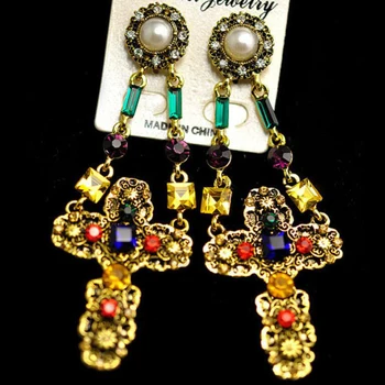 

Fashion Show Big Brand Baroque style big cross earrings vintage dangle earrings for women new fashion jewelry