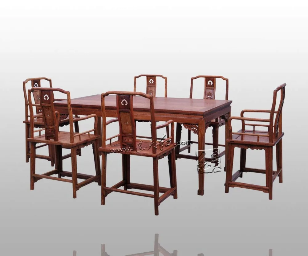 Home Furniture Dining Table Set 1+6 Rosewood 2m Long Book Desk Solid Wood ArmChair Annatto Backed Chair Classical Wooden Fitment Home Furniture Dining Table Set 1+6 Rosewood 2m Long Book Desk Solid Wood ArmChair Annatto Backed Chair Classical Wooden Fitment
