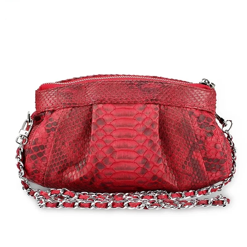 

Hobos Designer Women's Small Real Snakeskin Clutch Bag Chain Purse Genuine Python Leather Female Ladies Crossbody Shoulder Bag