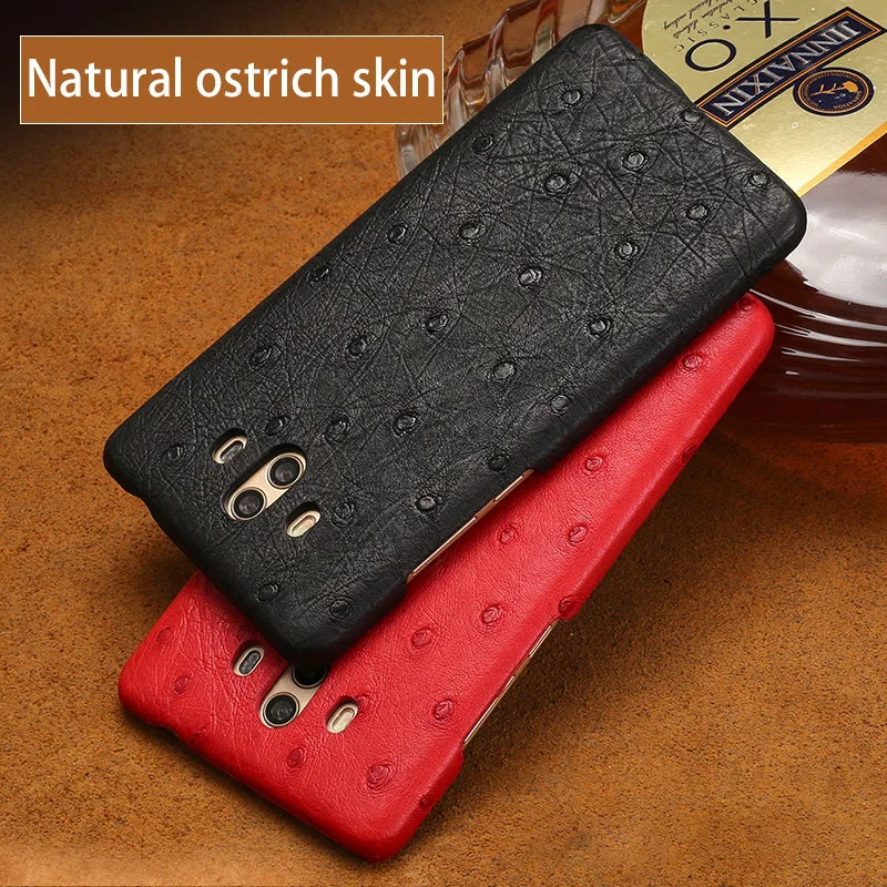 Natural Ostrich Skin Phone case For HUAWEI Mate 8 9 10 RS P9 P10 Lite P Smart Luxury Genuine Leather For Honor Note 10 7X cases