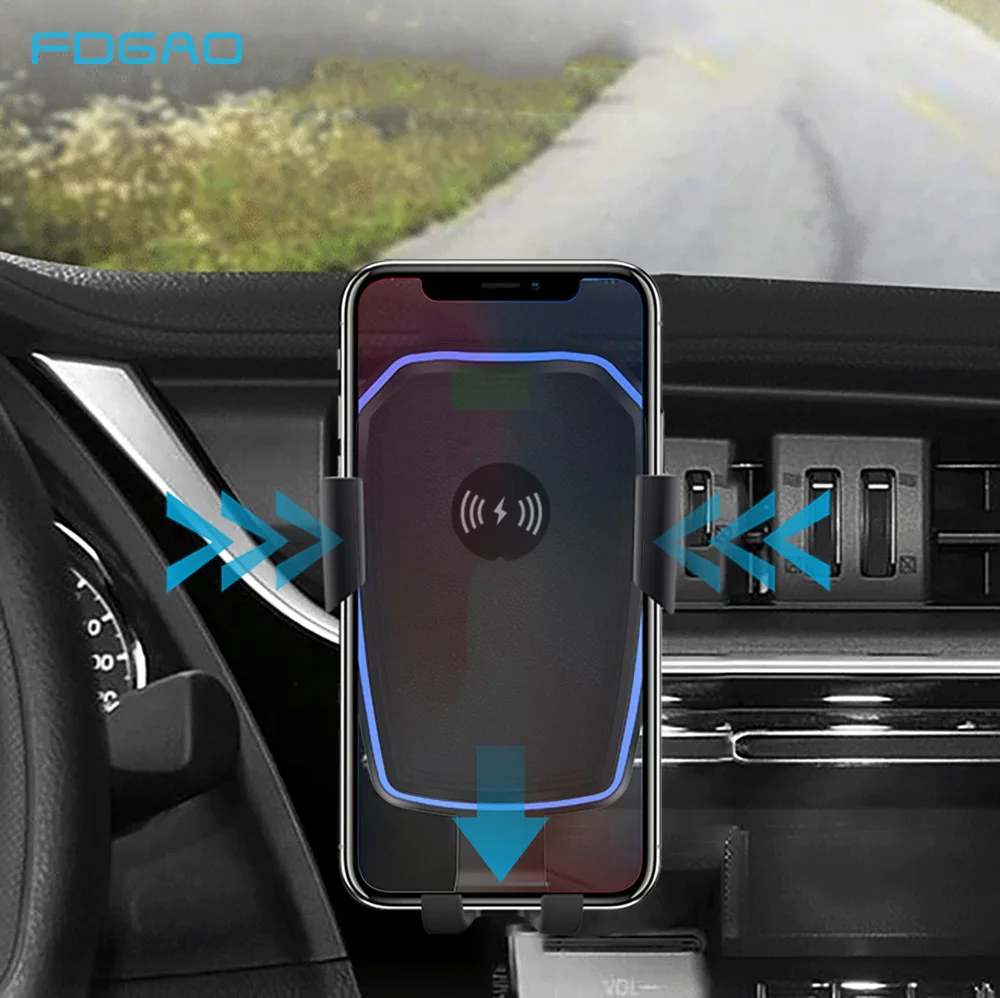 FDGAO Car Mount Qi Wireless Charger For iPhone XS Max X XR 8 10W Fast Wireless Charging Car Phone Holder For Samsung Note 9 S9