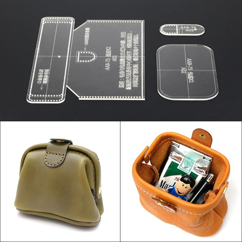 3Pc Acrylic Template Leather Wallet Purse Model Stencils for Beginners Leather Craft Tool