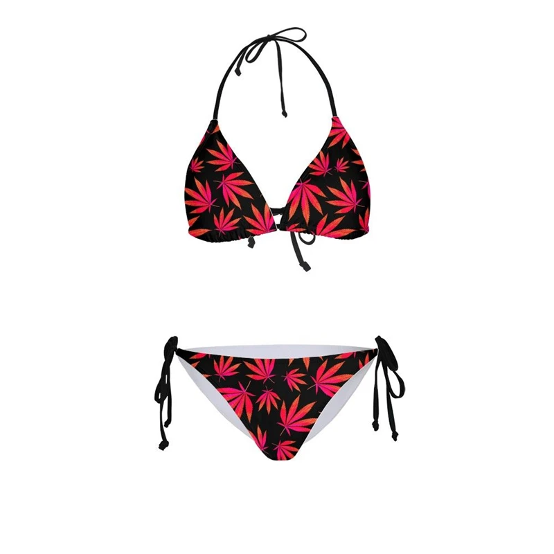 

2019 Weed Print Women Bikini Set Swimsuit Beachwear Mini Micro Sling Bikinis Mujer Swimwear Push Up Biquini Padded Bra Bathing