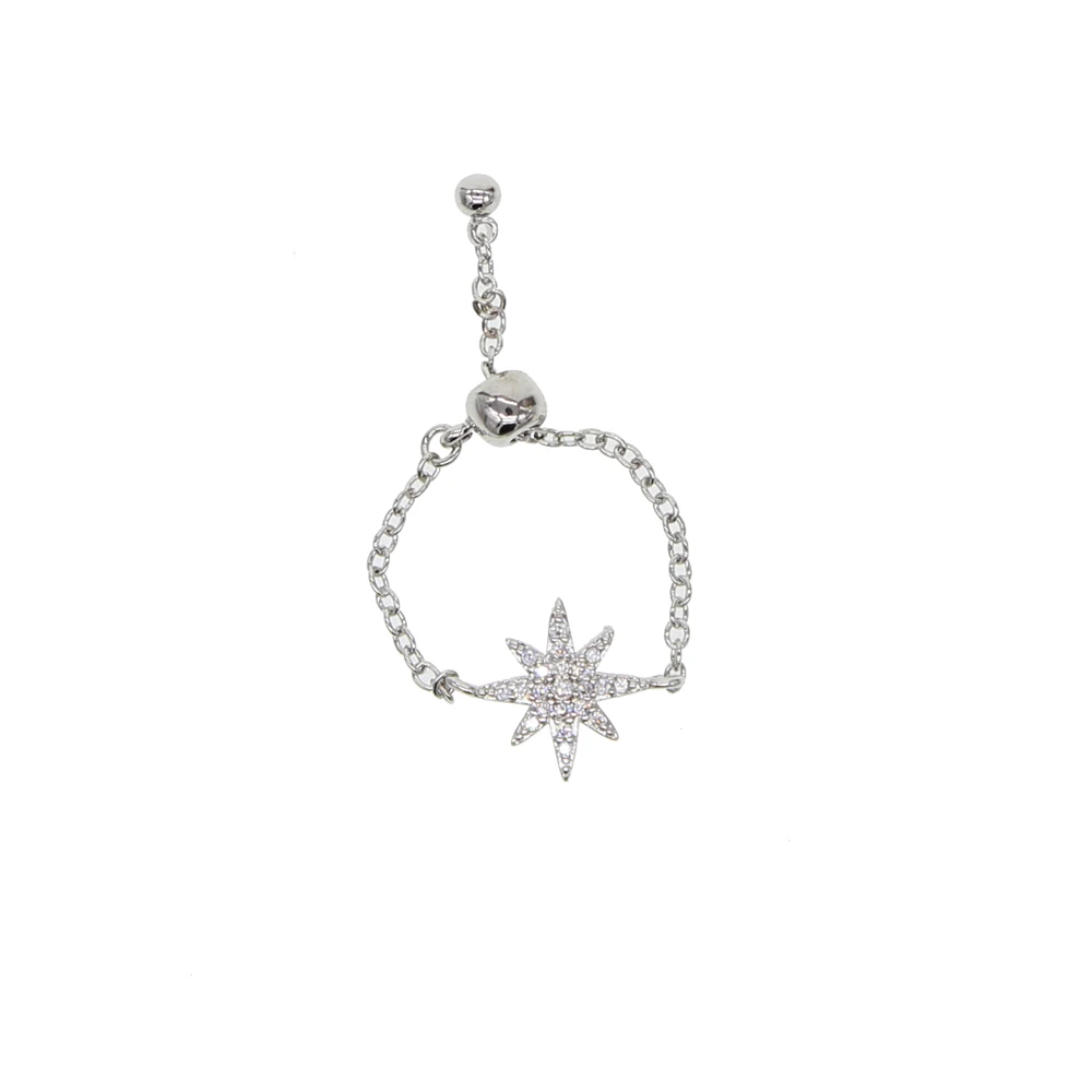 micro pave cz sparking bling star north star charm adjust chain band fashion trendy women rings finger ring adjustable rings