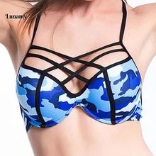 

Lunamy Sexy Cross Straps Bikini Top Push Up Women's Swimwear Bra Two Piece Separates Swimsuit Top Camo Biquini Vintage Beachwear