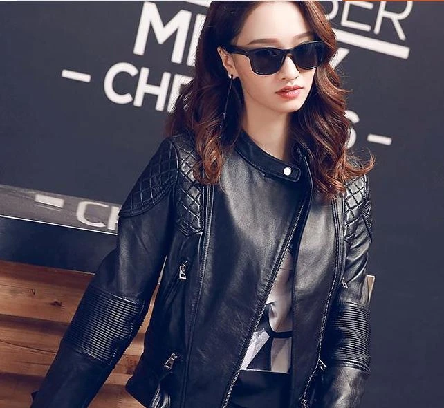 de piel auténtica para mujer, Estilo negro, talla asiática, 100% de piel oveja, gratis|jacket fashionleather women - AliExpress