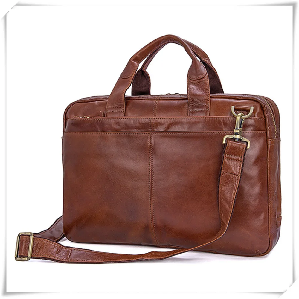 Men Cowhide Laptop Briefcase Business Computer Bag For Dell Genuine Leather Portfolio 14'' Laptop Messenger Bags Mens Office Bag