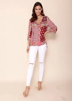 

2020 women's national printing autumn blouses retro ethnic shirts floral printing bohemian style top blouses vintage long shirts