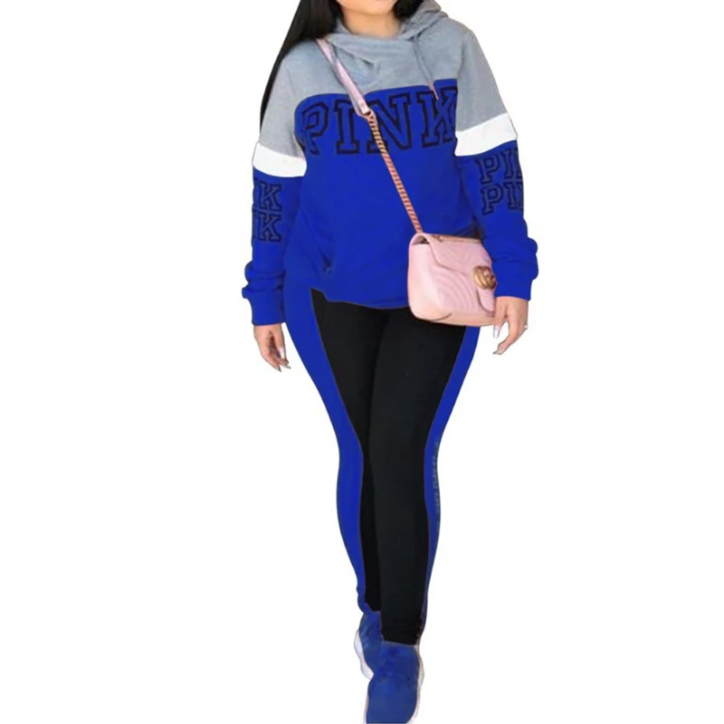 

Women Two Piece Set Tracksuits PINK Print Hooded Sweatshirt Long Sleeve Women Hoodies+Long Pants Set Outfits Sportswear Dropship