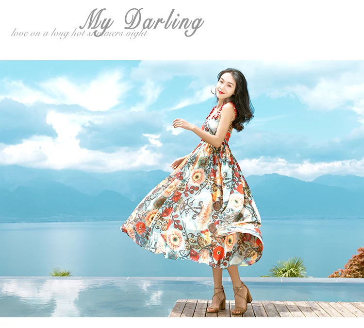 Tang women summer dress 2019 sling Floral maxi dresses boho summer vacation lace beach dress (12)