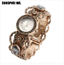 SUNSPICE MS турецкие Стразы Часы на ремешке с цветочным узором для женщин наручные часы антикварные золотистые этнические Свадебные украшения индийские подарки