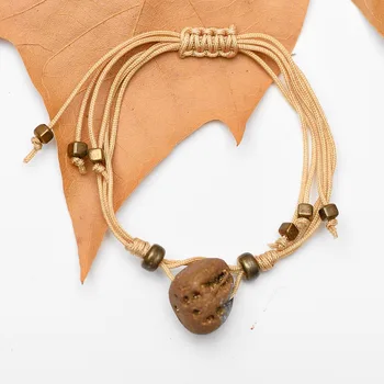 

Retro Gold Color Zinc Alloy Beige Rope Link Handmade Bracelets Natural Stone Pendant Adjustable Bracelet MYC09006