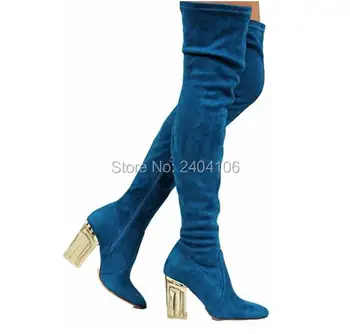 

2017 Fashion Women Over the Knee Boots Perspex Clear Heel Pointed Toe Thigh High Boots Plus Size for Women 9cm Crystal Heels
