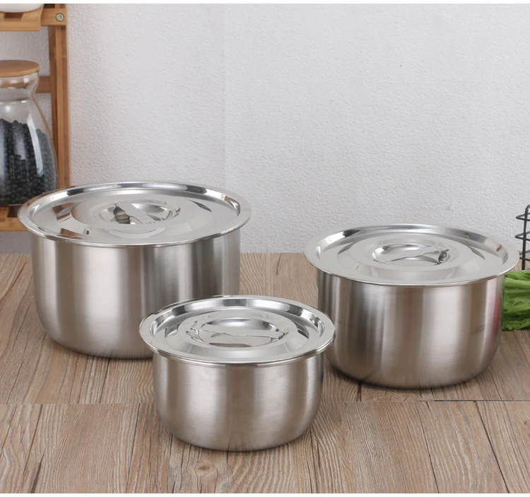 Salad Food Mixing Bowl SUS 304 Stainless Steel Large Soup Bowl with lid tableware useful kitchen cooking tool utensil