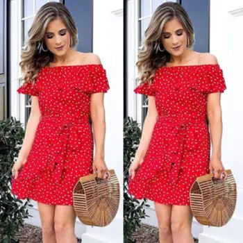 

2018 New Fashion Hot Sexy Women's Bandage Off Shoulder Bodycon Sleeveless Evening Party Club Short Mini Dot Dress
