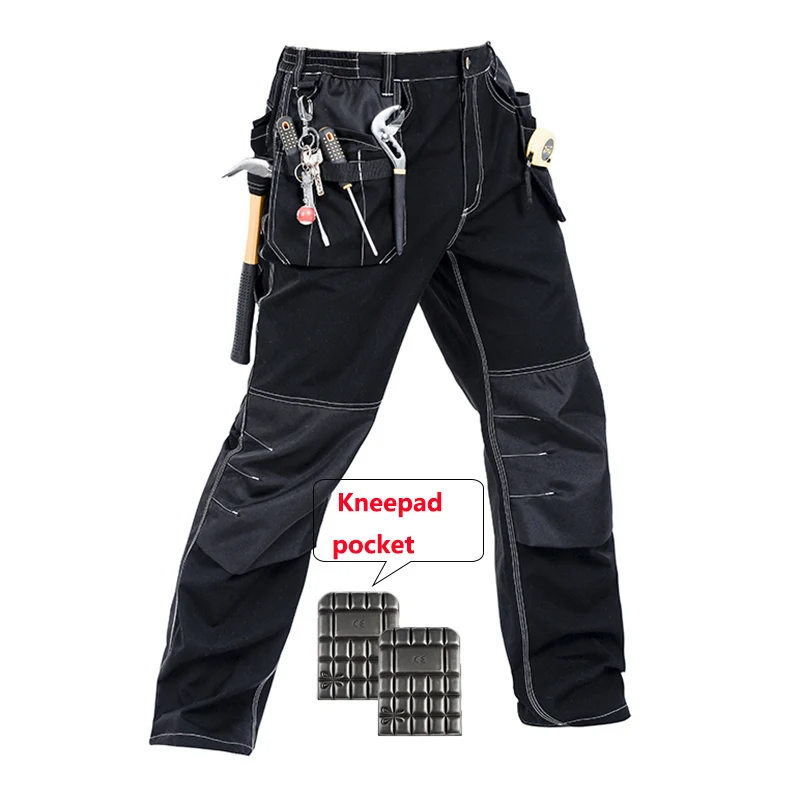 

Work Pants Men Multi pockets Tool Trousers With Removable Eva Knee pads Safety Worker Overalls Mechanic Cargo Pants Workwear