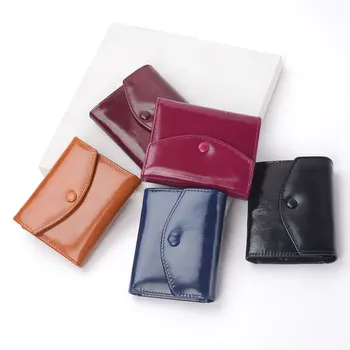 

oil wax Ultra-thin mini wallet 2019 three fold envelope wallet genuine leather women wallet short cowhide wallet bag