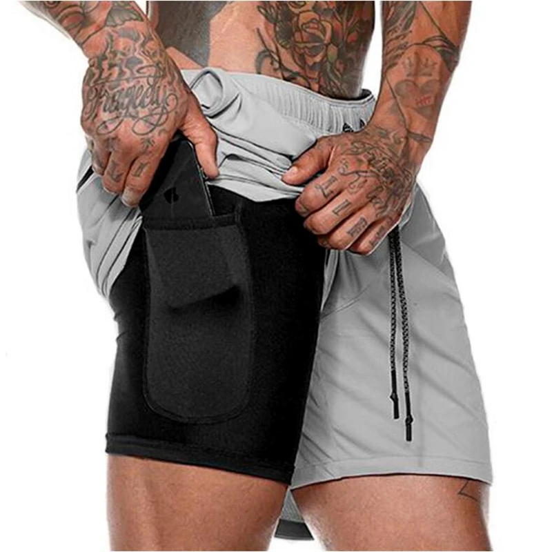 

Men's Workout Shorts Mens 2 in 1 Sports Shorts Male Quick Drying Training Exercise Jogging Shorts with Built-in pocket Liner