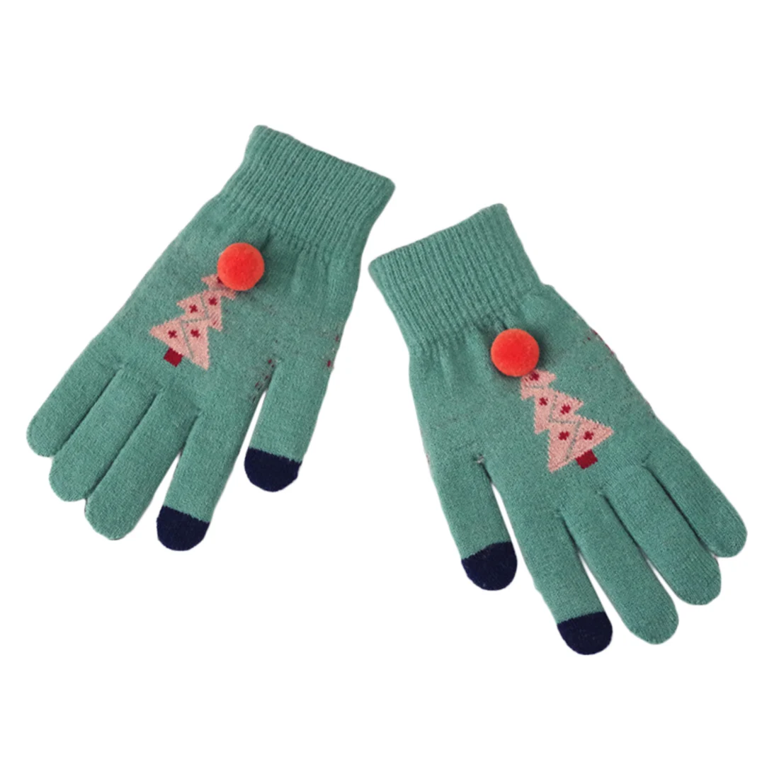 1 Pair Of Cashmere Christmas Tree Female Five finger Gloves Double