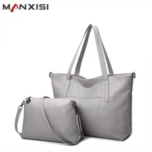 Manxisi marca de lujo bolso de las mujeres bolsos de cuero bolsas de asas casual gris bolsas de hombro sólido suave cremallera bolsa compuesta conjunto