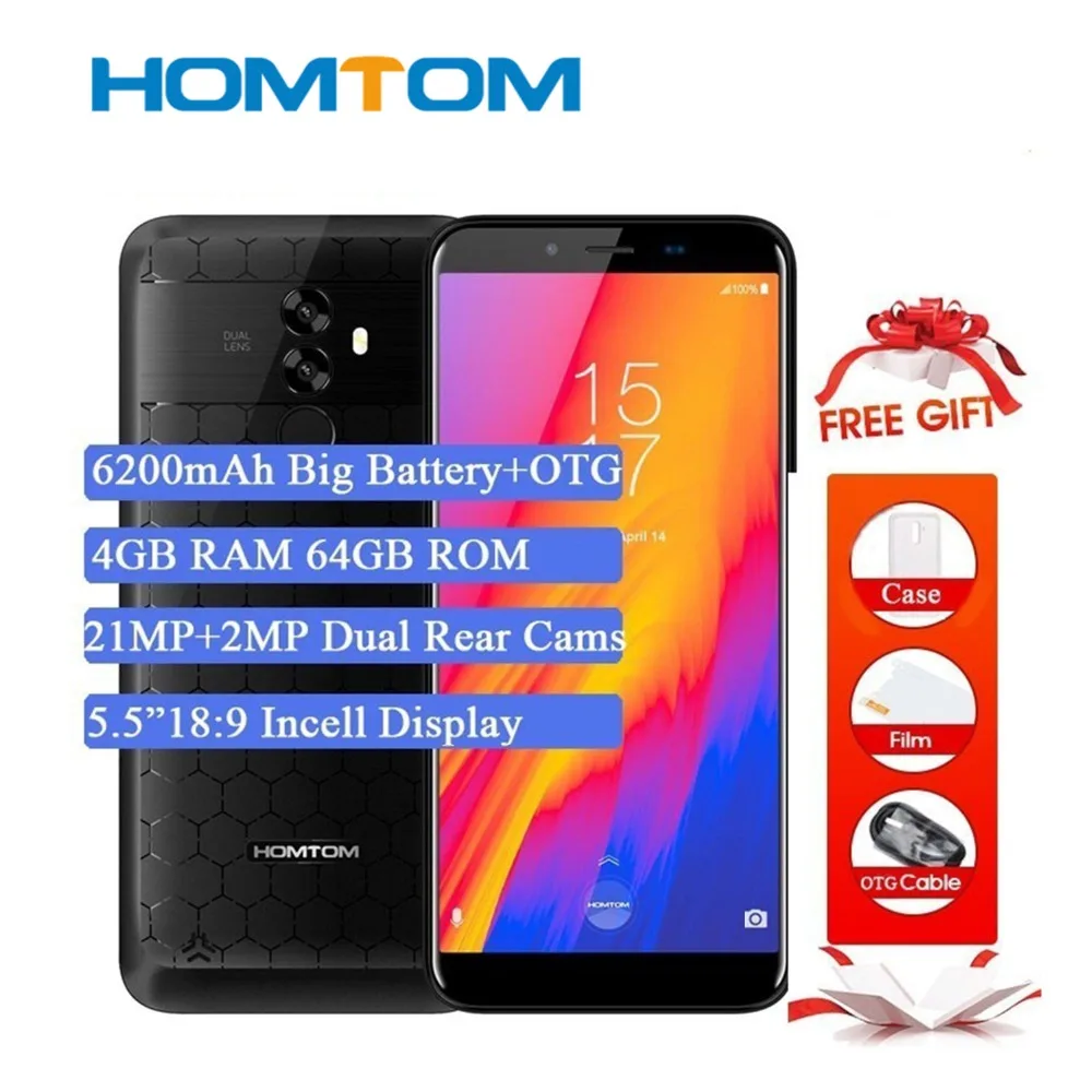 

Original Homtom S99 5.5"incell Hd+ 18:9 Mobile Phone Android 8.0 Mtk6750t Octa Core 4gb Ram 64gb Rom 6200mah Battery Face Id Otg