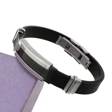 Повседневный черный браслет из нержавеющей стали, настоящий силиконовый браслет для женщин и мужчин, резиновый спортивный ID браслет, ювелирные изделия