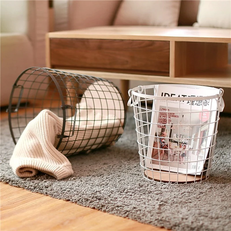 

Metal Storage Basket Scandinavian Iron Desk Storage Cloth Toys Sundries Basket Laundry for Home Organizer Decor