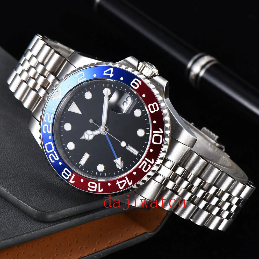 40 мм наручные часы "Париж" керамический ободок красный синий черный циферблат сапфировое стекло, автоматические miyota8215 ремешок из нержавеющей стали